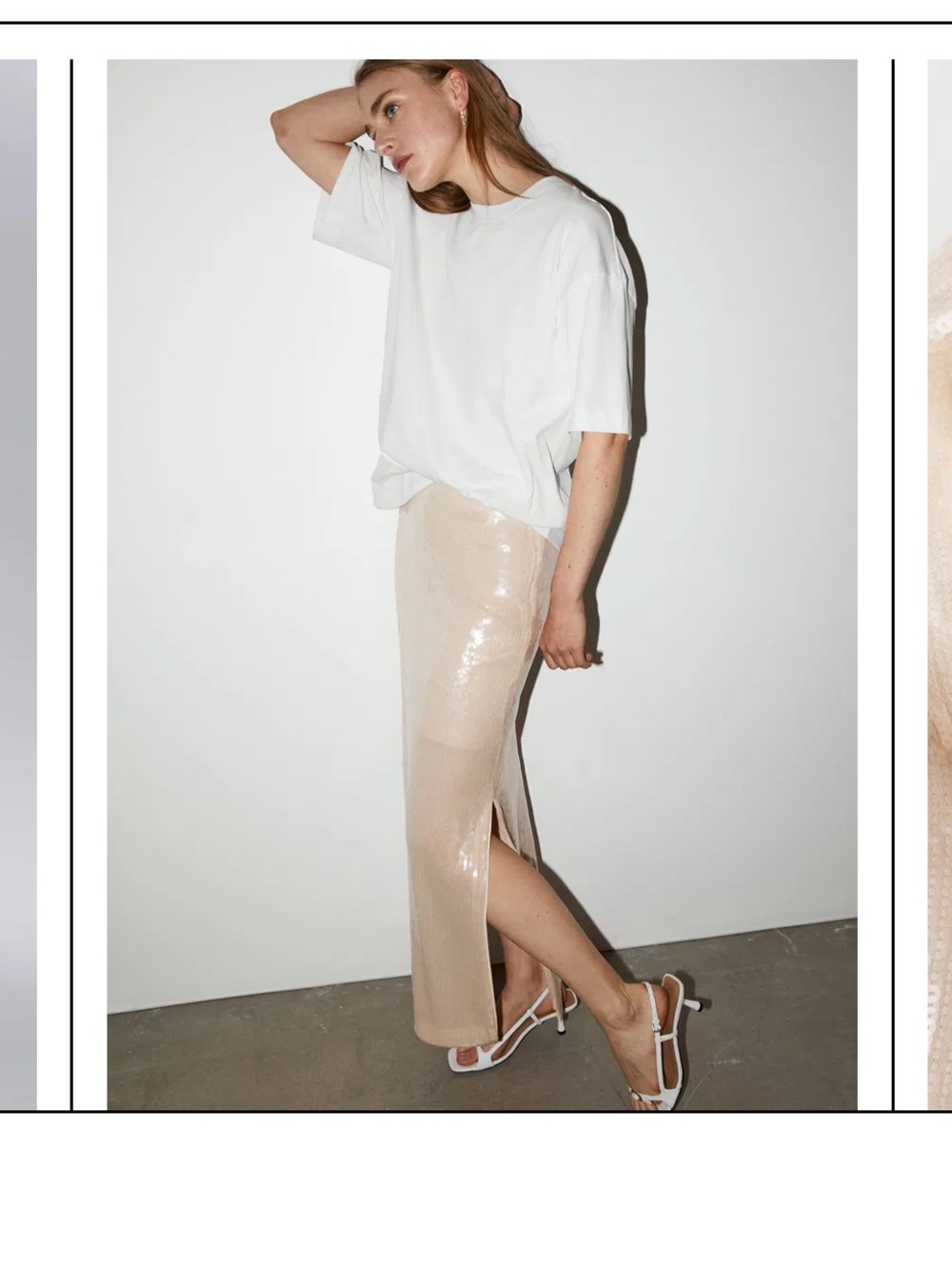 & Other Stories Champagne Sequin Maxi Skirt with Side Slit